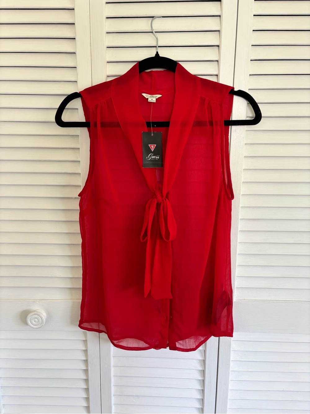 Y2K Retro Red GUESS Women's Blouse Size M NWT Street style Chic Lux Sheer